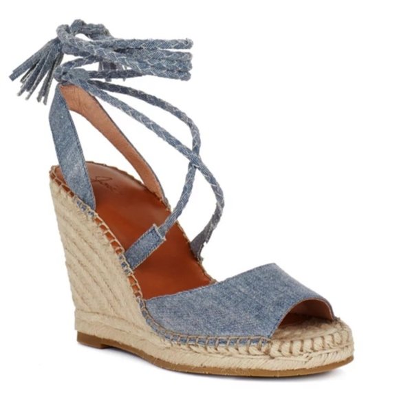 Joie Phyllis Espadrille Denim Lace Up Sandal Wedges - Picture 1 of 9